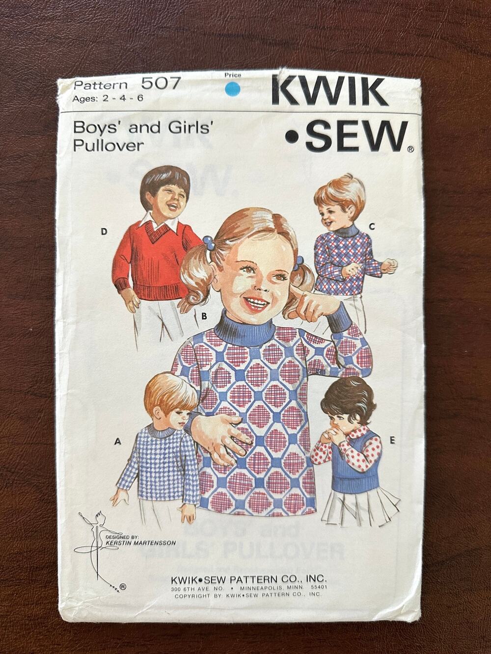 Vintage Kwik Sew Pattern 507 Boys Girls Pullover Sweater Ages 2 4 6 Uncut